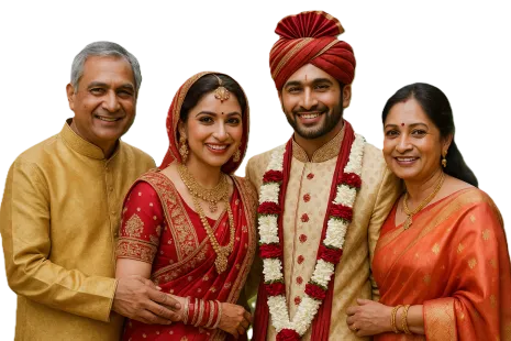 young couple with parents all smiling